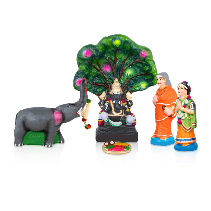 Avvaiyar Clay Golu Bommai Set - 10 x 8 Inches | 5 Pcs/ Giri Golu Doll/ Navaratri Golu Bomma/ Gombe/ Bommai