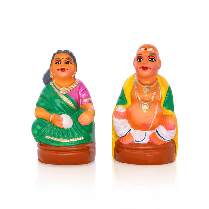 Mama Mami Iyer Clay Golu Bommai Pair - 5 X 2.5 Inches | Navratri Gombe/ Giri Golu Doll For Navaratri Decor