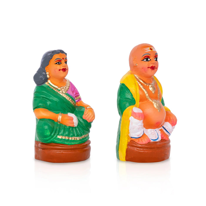 Mama Mami Iyer Clay Golu Bommai Pair - 5 X 2.5 Inches | Navratri Gombe/ Giri Golu Doll For Navaratri Decor