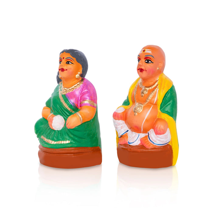 Mama Mami Iyer Clay Golu Bommai Pair - 5 X 2.5 Inches | Navratri Gombe/ Giri Golu Doll For Navaratri Decor