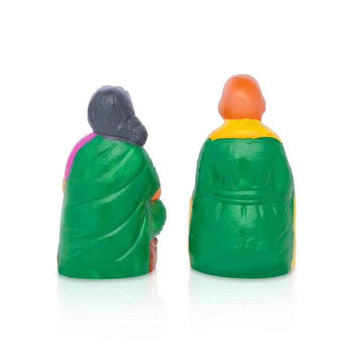 Mama Mami Iyer Clay Golu Bommai Pair - 5 X 2.5 Inches | Navratri Gombe/ Giri Golu Doll For Navaratri Decor