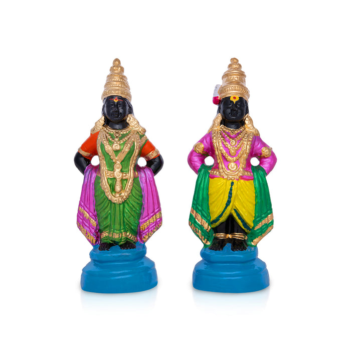 Vittal Rukmini Clay Golu Bommai Pair - 8 x 3 Inches | Golu Doll/ Navaratri kolu Bomma/ Gombe/ Bommalu