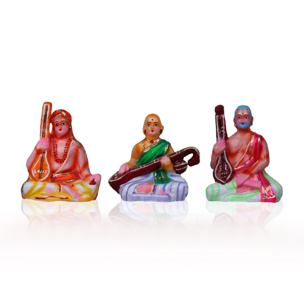 Sangeetha Mummoorthigal Set - 6 Inch | GiriAus  Golu Doll/ Clay/ Syama Sastri/ Thyagarajar/ Muthuswamy Dikshitar/ Divine Trinity