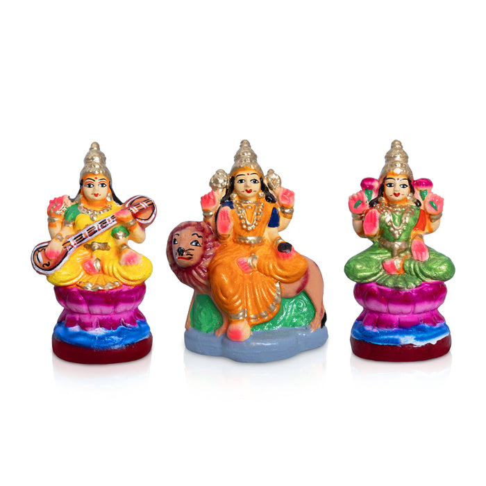Lakshmi Saraswati Durga Set - 5 x 4 Inches | Clay Golu Bommai/ Kolu Bomma/ Navaratri Golu Doll/Gombe