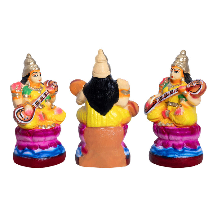 Lakshmi Saraswati Durga Set - 5 x 4 Inches | Clay Golu Bommai/ Kolu Bomma/ Navaratri Golu Doll/Gombe