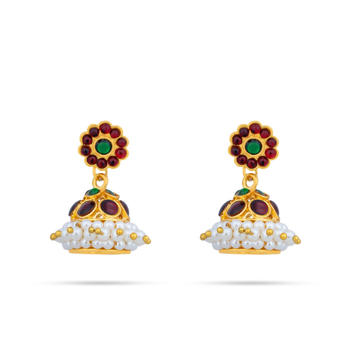 Dance Jewellery Set Without Bangle | Stone & Pearl Design Jewelry/ Kemp Bharatanatyam Jewellery for Women