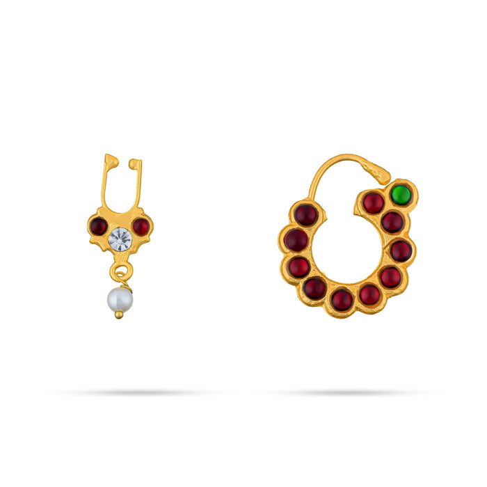 Dance Jewellery Set Without Bangle | Stone & Pearl Design Jewelry/ Kemp Bharatanatyam Jewellery for Women