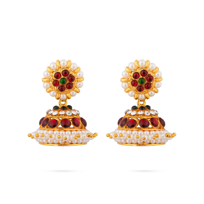 Kemp Jumkha - 1.25 x 1.5 Inches | Multicolour Stone Earring/ Jumka Kammal/  Beads With Stone Jewellery for Women