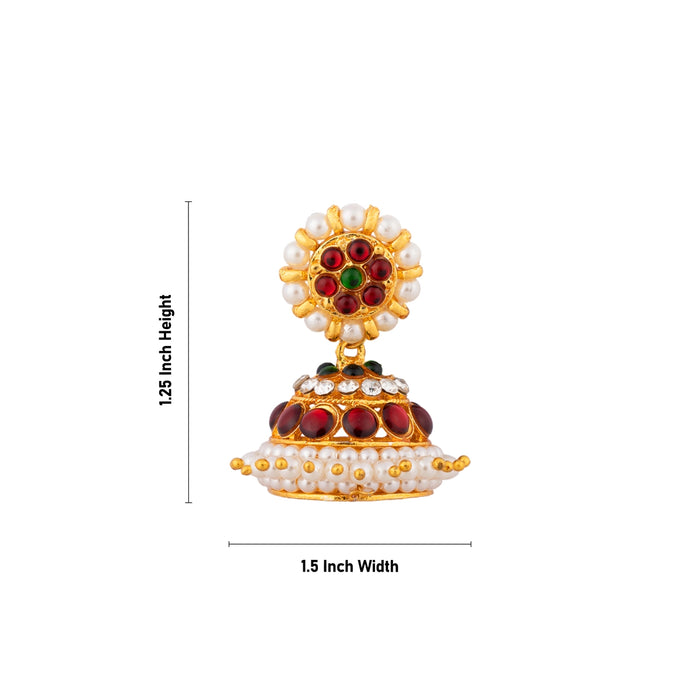 Kemp Jumkha - 1.25 x 1.5 Inches | Multicolour Stone Earring/ Jumka Kammal/  Beads With Stone Jewellery for Women