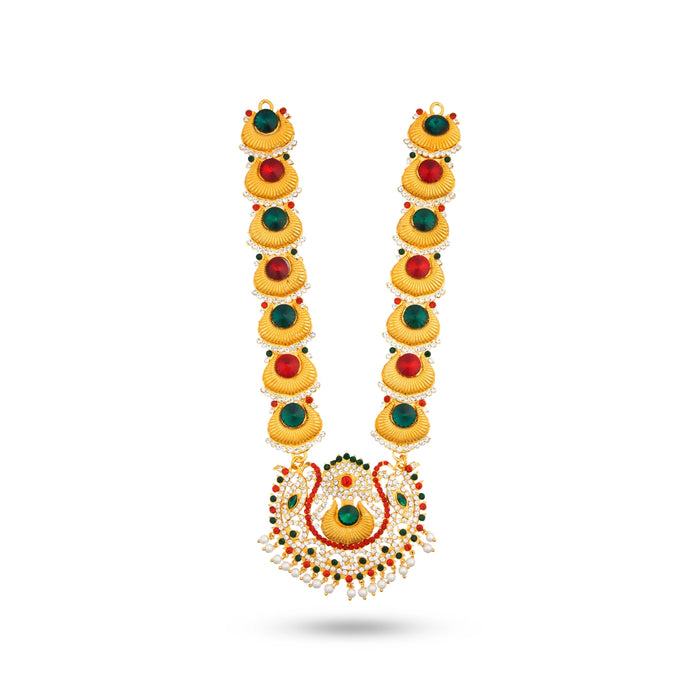 Stone Haram - 11 Inches | Beads & Multicolour Stone Jewellery/ Gold Polish Artificial Jewelry For Deity Decor