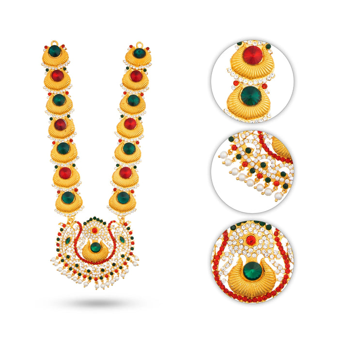 Stone Haram - 11 Inches | Beads & Multicolour Stone Jewellery/ Gold Polish Artificial Jewelry For Deity Decor