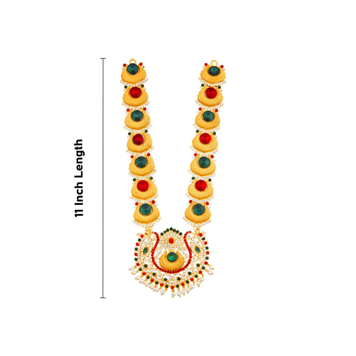 Stone Haram - 11 Inches | Beads & Multicolour Stone Jewellery/ Gold Polish Artificial Jewelry For Deity Decor