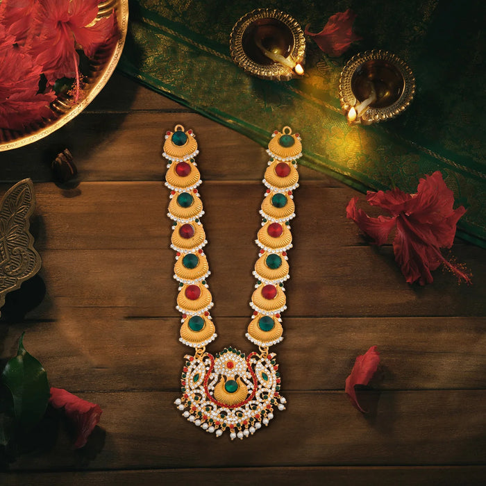 Stone Haram - 11 Inches | Beads & Multicolour Stone Jewellery/ Gold Polish Artificial Jewelry For Deity Decor