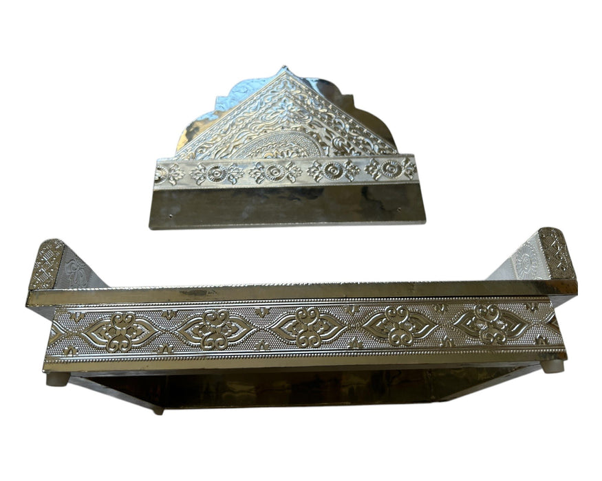 Silver/ Gold Finish Simhasan - 10 x 15 Inches | Deity Aasan/ Chowki/ Bajot for Pooja Mandir