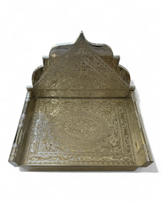 Silver/ Gold Finish Simhasan - 10 x 15 Inches | Deity Aasan/ Chowki/ Bajot for Pooja Mandir