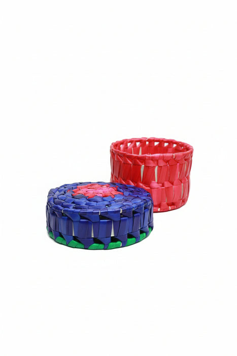 Handwoven Palm Leaf Round Box | 5x3 Inches