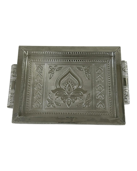 Silver/ Gold Finish Chocky Tray - 7 x 5 Inches | Serving Tray/ Pooja Thali/ Meenakari Plate for Home